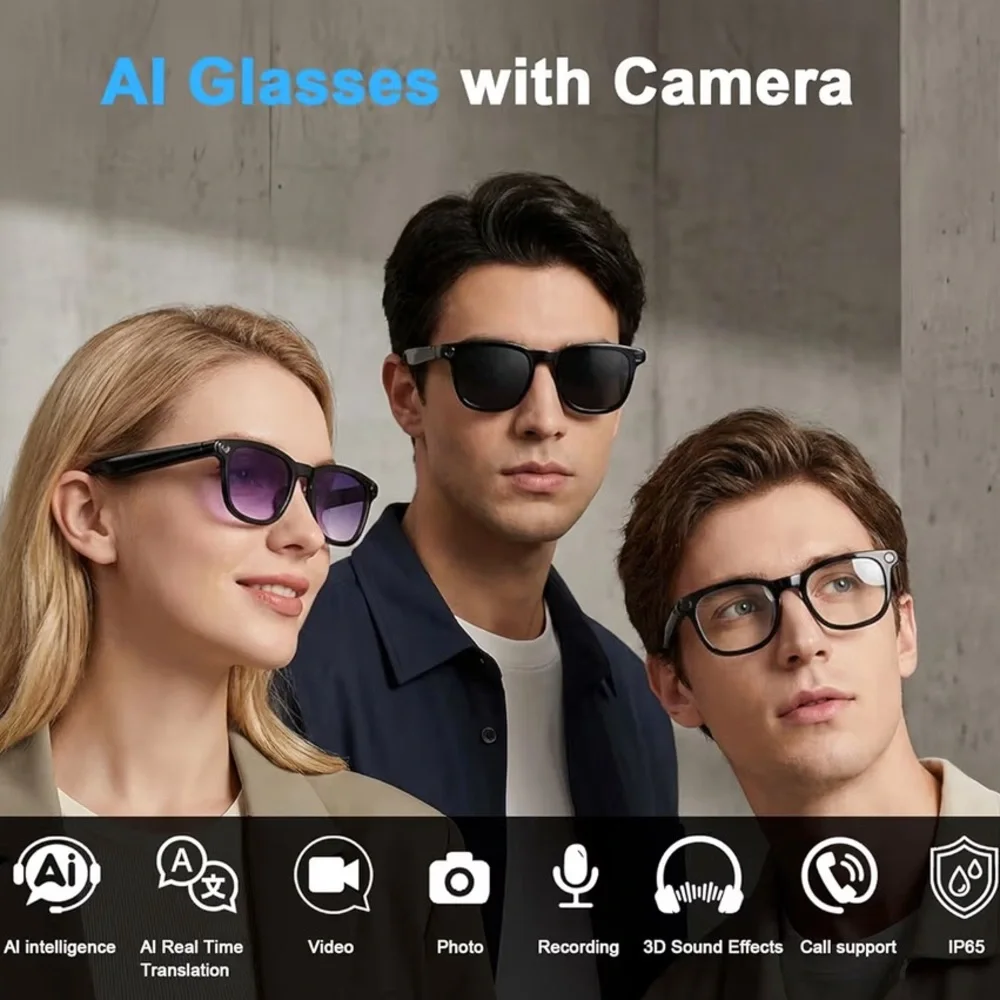 AI Smart Glasses with Camera, 8MP HD Bluetooth Camera Glasses